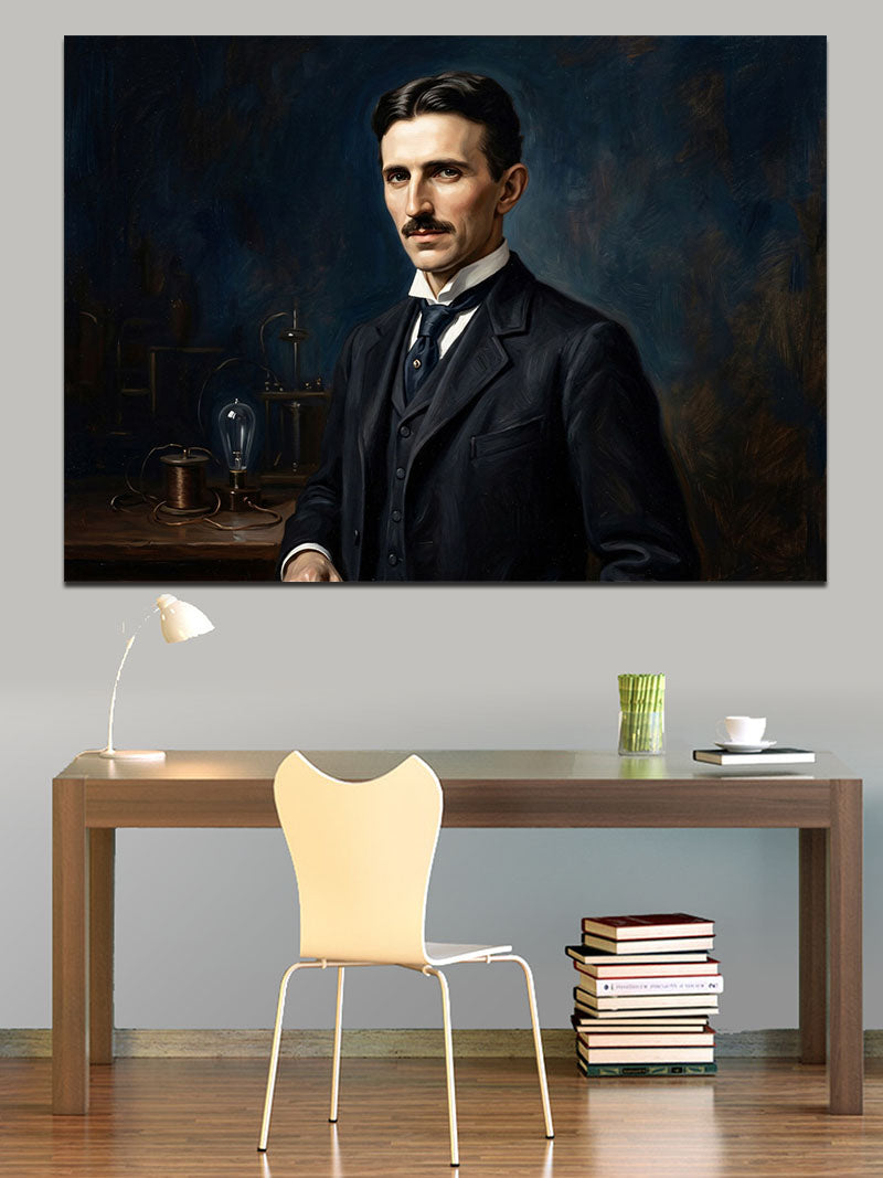 Takım Elbiseli Karizmatik Nikola Tesla Kanvas Tablo