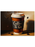 "Coffee To Go" yazılı, üzerinde kahve çekirdekleri olan bardak.