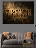 Strength Yazan Metalik Güç Tabelası Kanvas Tablo