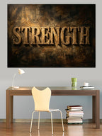Strength Yazan Metalik Güç Tabelası Kanvas Tablo