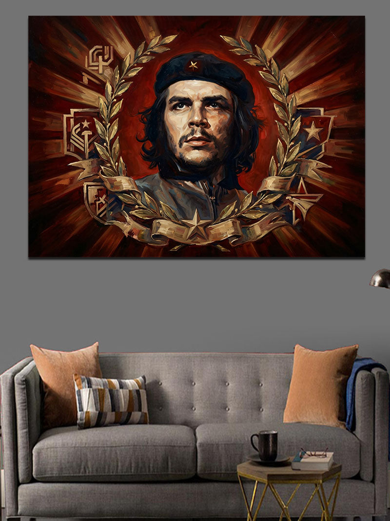 Kırmızı Bayraklı Che Guevara Portresi Kanvas Tablo