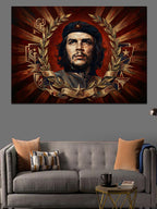 Kırmızı Bayraklı Che Guevara Portresi Kanvas Tablo