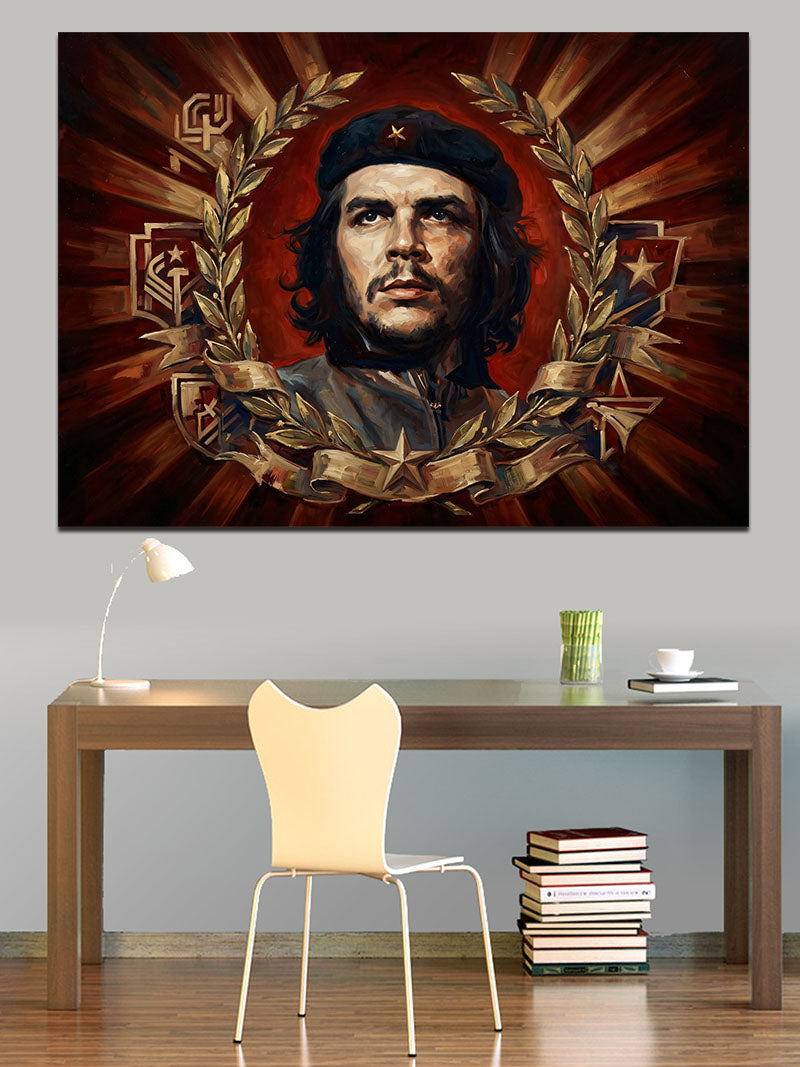 Kırmızı Bayraklı Che Guevara Portresi Kanvas Tablo