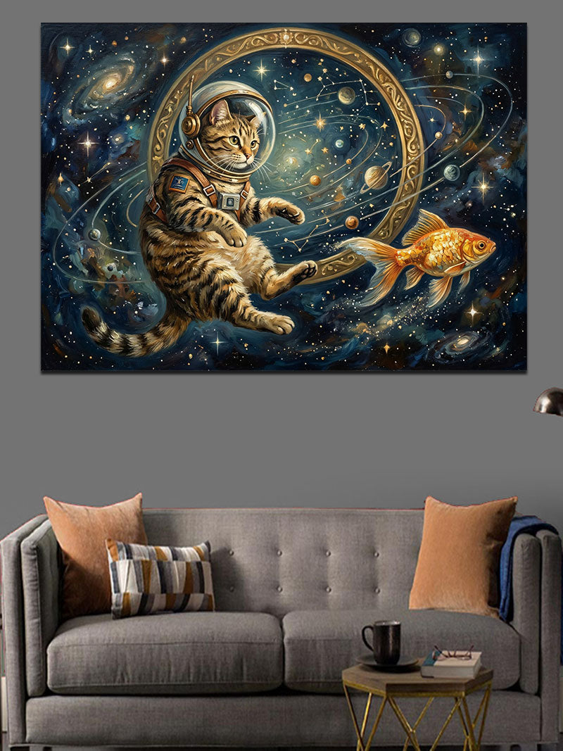 Cam Küre İçindeki Astronot Kedi Kanvas Tablo