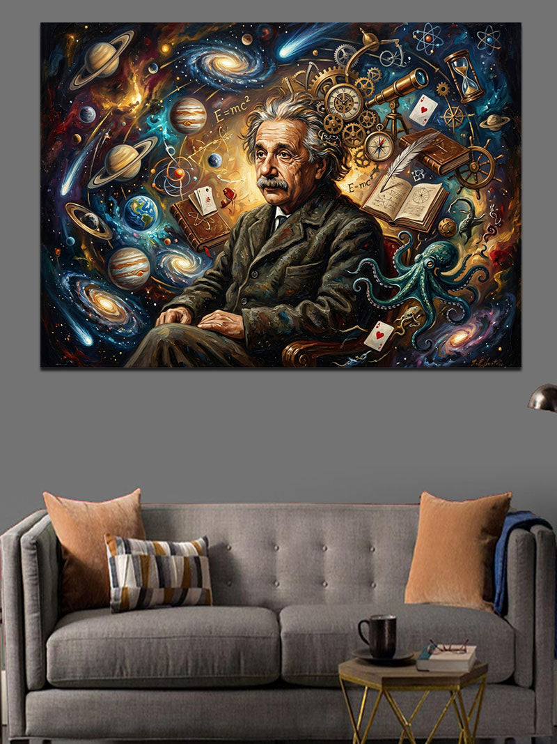 Dişliler İçinde Oturan Albert Einstein Kanvas Tablo