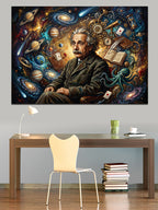 Dişliler İçinde Oturan Albert Einstein Kanvas Tablo