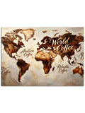 "World Of Coffee" yazılı, kahveli dünya haritası.