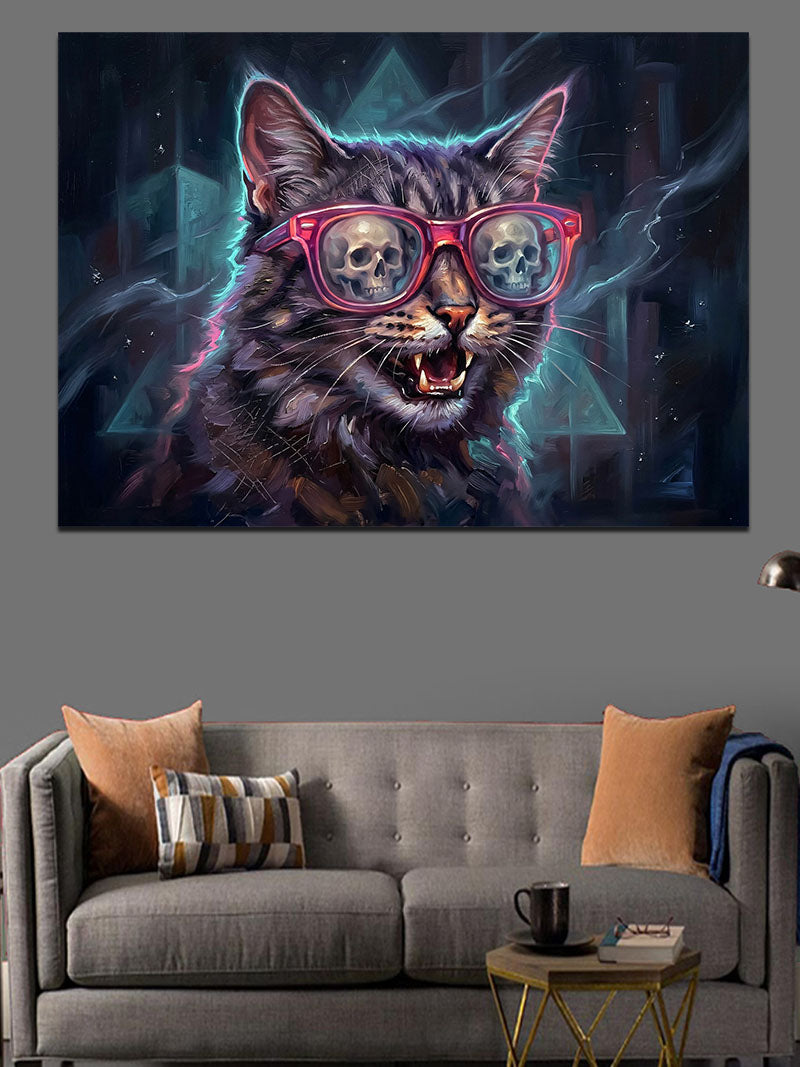 Gözlüklü Ve Kıyafetli Cool Kedi Kanvas Tablo