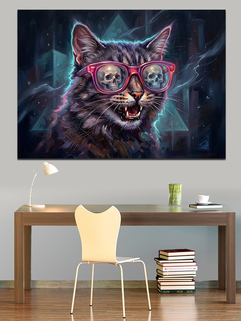 Gözlüklü Ve Kıyafetli Cool Kedi Kanvas Tablo