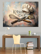 Kitchen Chef Şapkası Ve Bıçaklar Kanvas Tablo