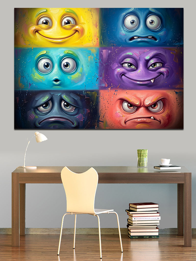 Farklı İfadelere Sahip Renkli Emojiler Kanvas Tablo