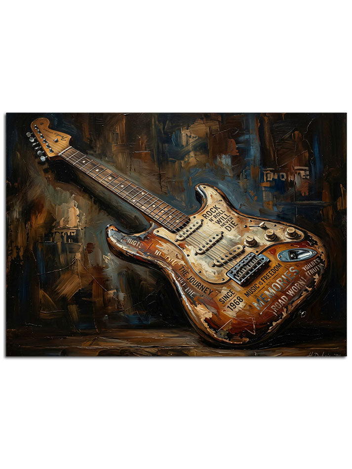 Duvara yaslanmış, üzerinde çizikler olan klasik gitar.