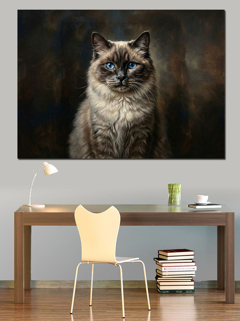 Mavi Gözlü Şık Bir Kedi Kanvas Tablo
