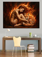 Ateşler İçinde Sarılan Çıplak Kadın Kanvas Tablo
