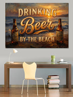 Plajda Bira Keyfi Reklam Panosu Kanvas Tablo
