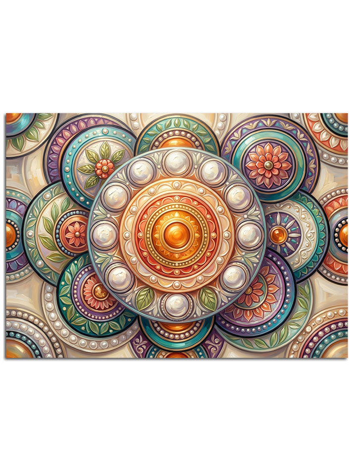 Çok renkli ve detaylı işlenmiş sanatsal mandala deseni.