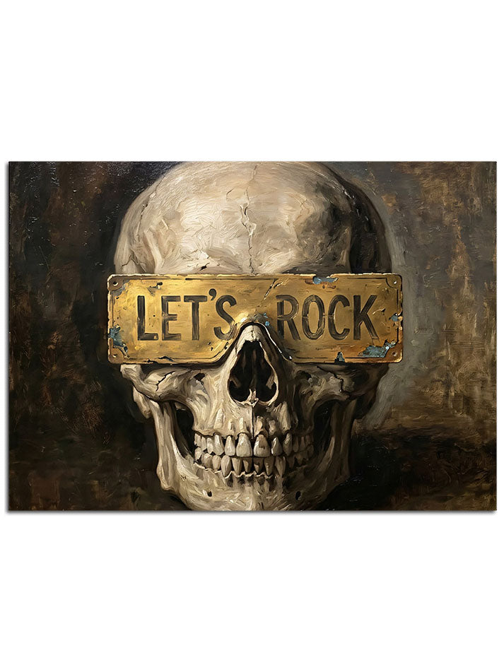 Gözlüklerinde "Let's Rock" yazan asi ve modern kurukafa.