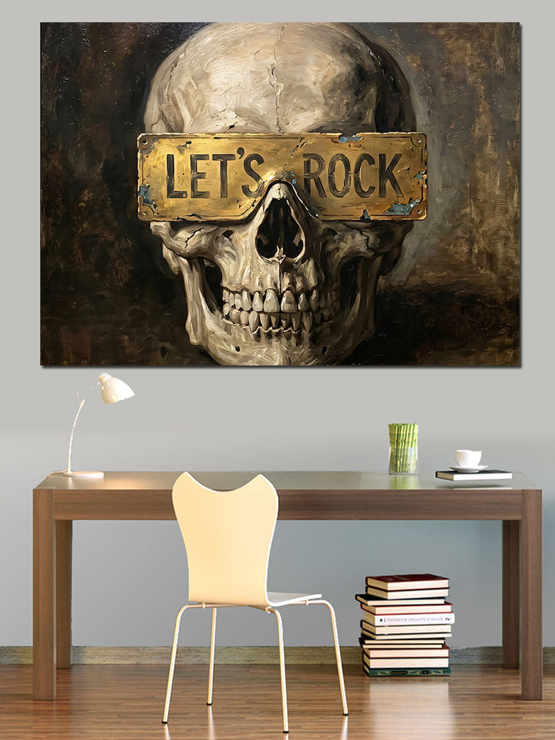 Lets Rock Yazılı Kurukafa Tablosu Kanvas Tablo