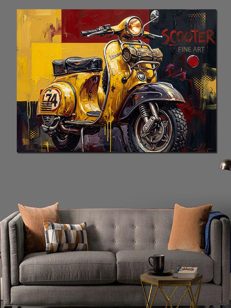 Sarı Klasik Vespa Scooter Tablosu Kanvas Tablo
