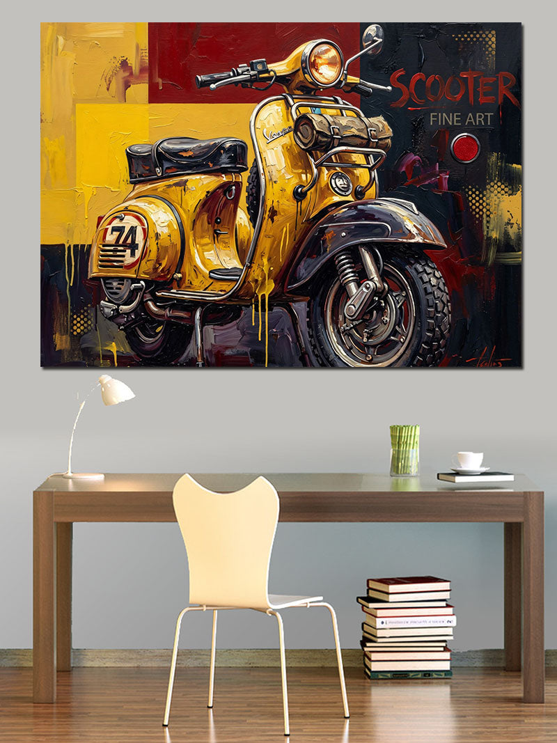 Sarı Klasik Vespa Scooter Tablosu Kanvas Tablo