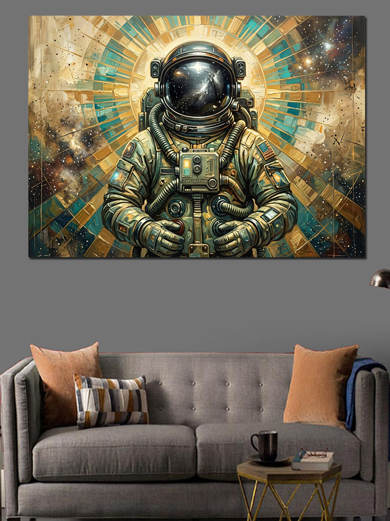 Uzayda Parlayan Kozmik Astronot Tablosu Kanvas Tablo