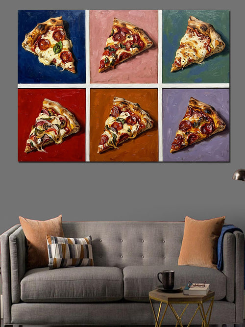 Altı Farklı Pizza Dilimi Kolajı Kanvas Tablo