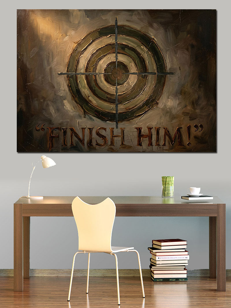Finish Him Yazılı Hedef Tahtası Kanvas Tablo
