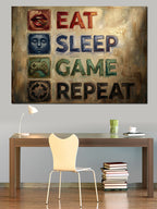 Eat Sleep Game Repeat Yazılı Kanvas Tablo
