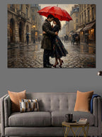 Yağmurda Öpüşen Romantik Çift Tablosu Kanvas Tablo