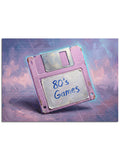 Üzerinde "80's Games" yazan nostaljik pembe bir disket.