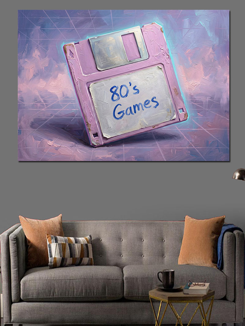 Pembe Disket 80's Games Tablosu Kanvas Tablo