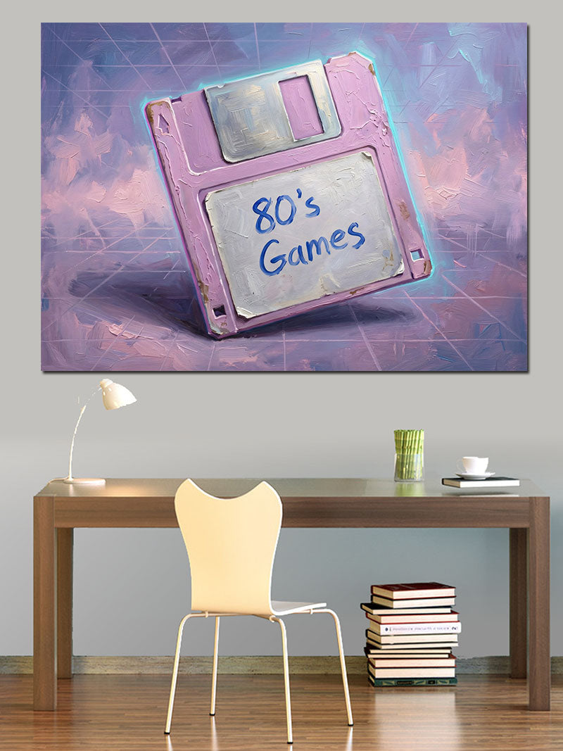 Pembe Disket 80's Games Tablosu Kanvas Tablo