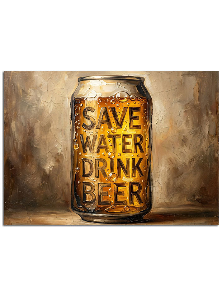 Bir bira kutusu üzerinde "Save Water Drink Beer" mottosu.