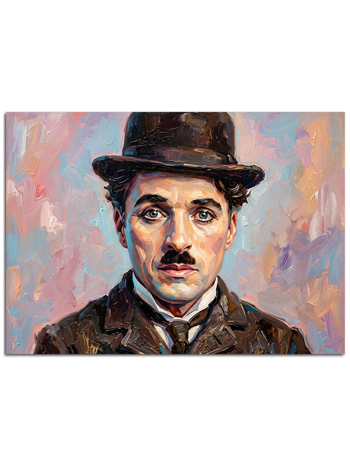 Efsanevi komedyen Charlie Chaplin'in modern ve renkli tablosu.