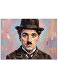 Efsanevi komedyen Charlie Chaplin'in modern ve renkli tablosu.