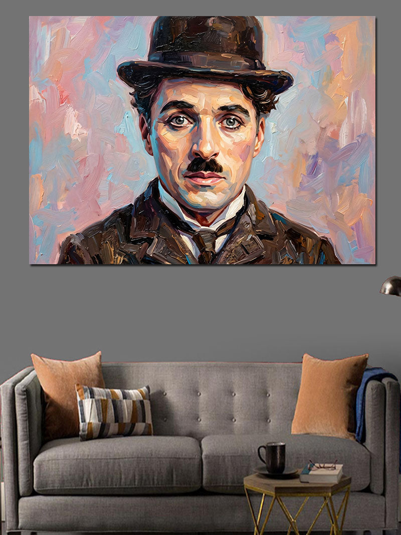 Charlie Chaplin Renkli Sanat Portresi Kanvas Tablo