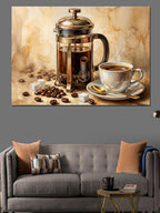 Kahve Fincanı Ve French Press Kanvas Tablo