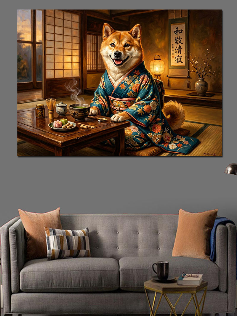Kimonolu Japon Shiba Inu Köpeği Kanvas Tablo