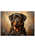 Sadık ve güçlü Rottweiler cinsi köpeğin vakur duruşunu sergileyen portre.