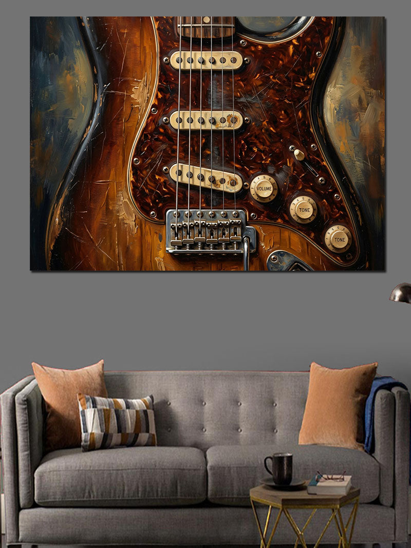 Eskitme Elektro Gitar Gövde Detayı Kanvas Tablo