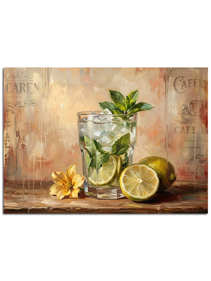 Ferahlatıcı naneli içecek ve limon dilimlerinin yer aldığı iştah açıcı tablo.