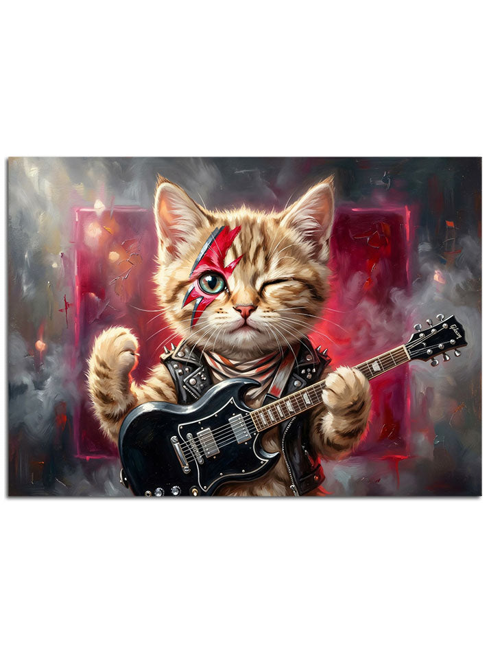 Elinde gitarıyla rock yıldızı gibi duran karizmatik kedi.