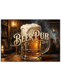 "Beer Pub" yazılı, iştah açıcı büyük bira bardağı.