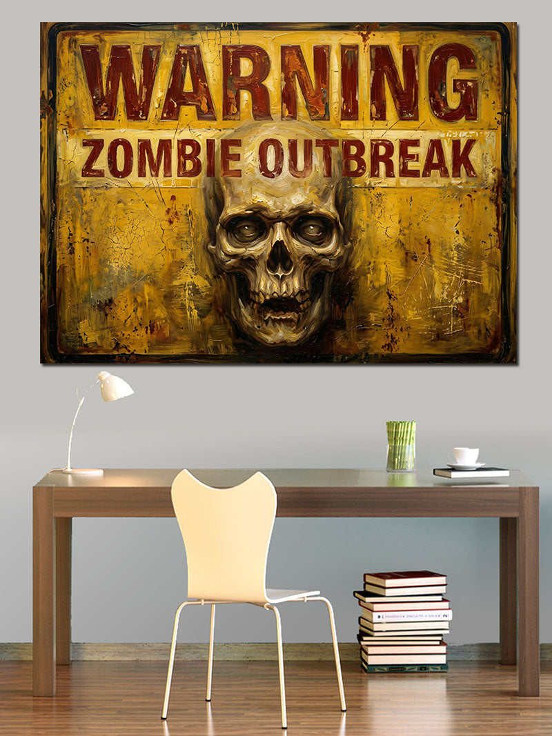 Warning Zombie Outbreak Kurukafa Tabelası Kanvas Tablo