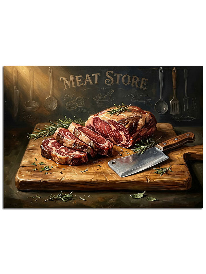 "Meat Store" temalı, profesyonel hazırlanmış taze et.