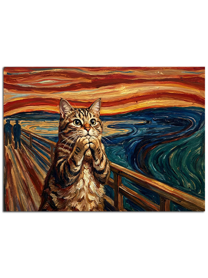 "Çığlık" tablosuna uyarlanmış komik kedi figürü.