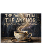 "The Anchor" yazılı dumanı tüten kahve fincanı.