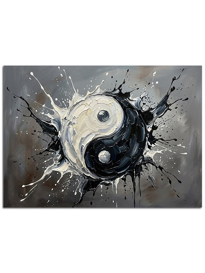 Boya sıçratma efektli modern Yin Yang denge tablosu.