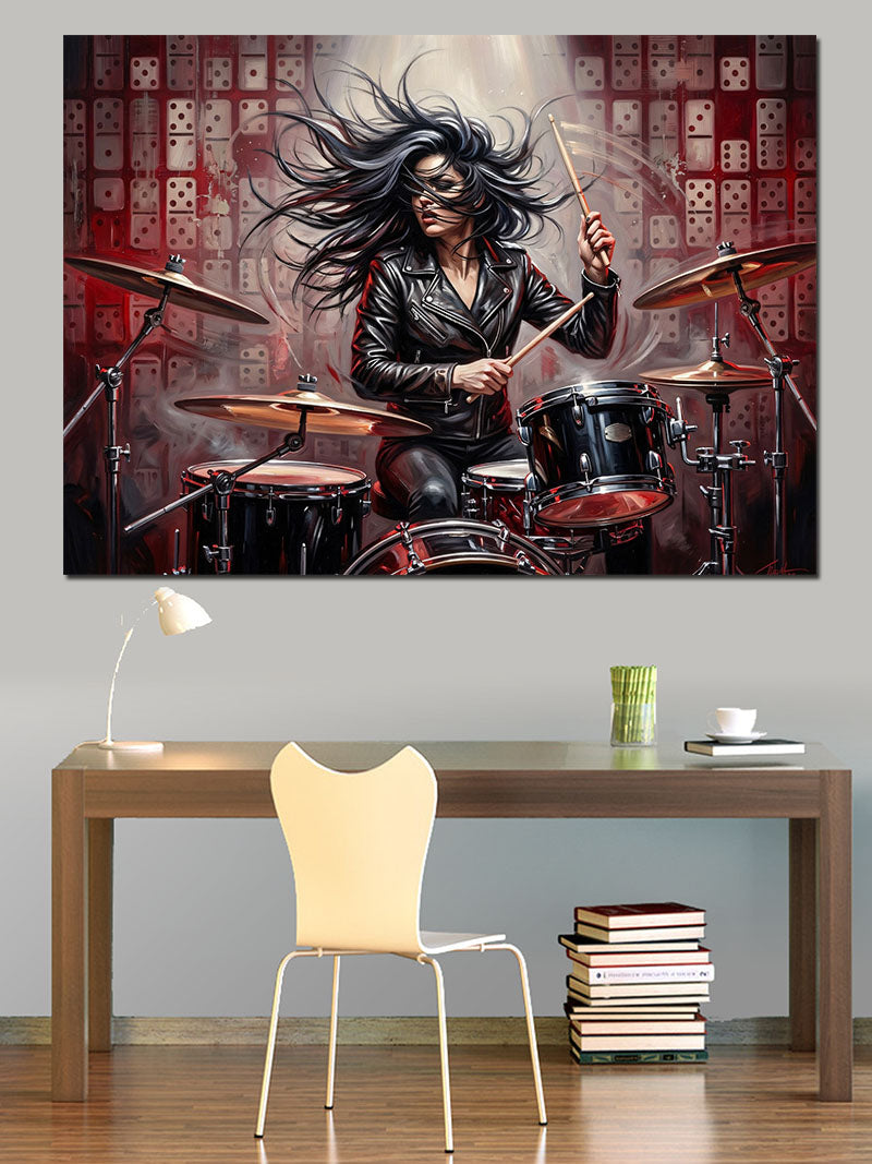 Davul Çalan Kadın Rock Sanatı Kanvas Tablo