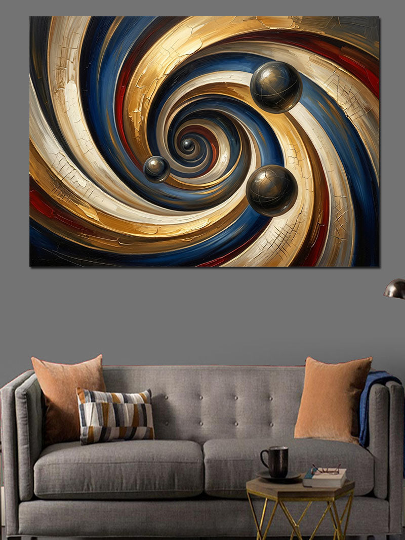Altın Ve Siyah Spiral Girdap Kanvas Tablo